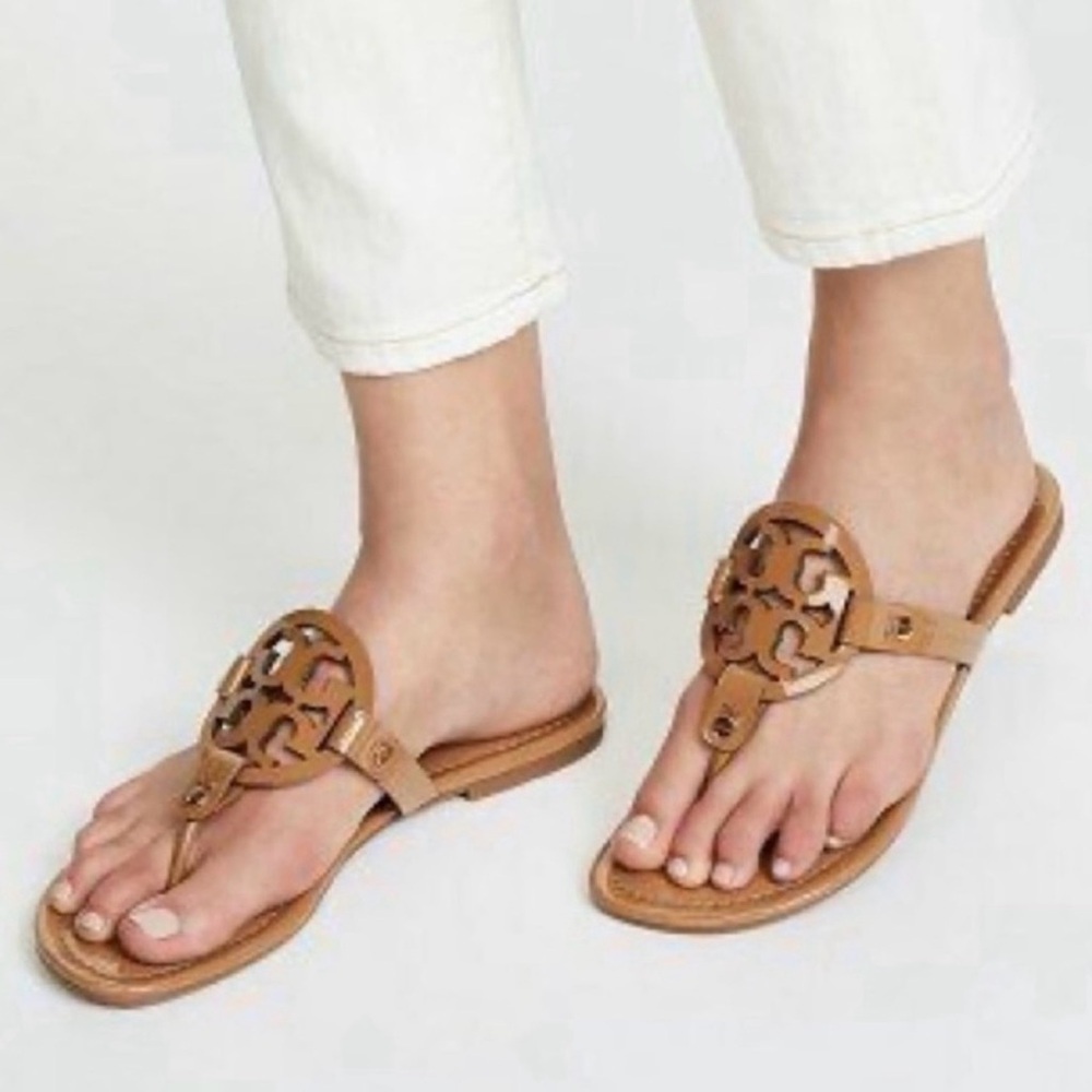 Tory Burch Miller Patent Women's Tan Sandals Iconic Classic Sandal Sz-8M.  V